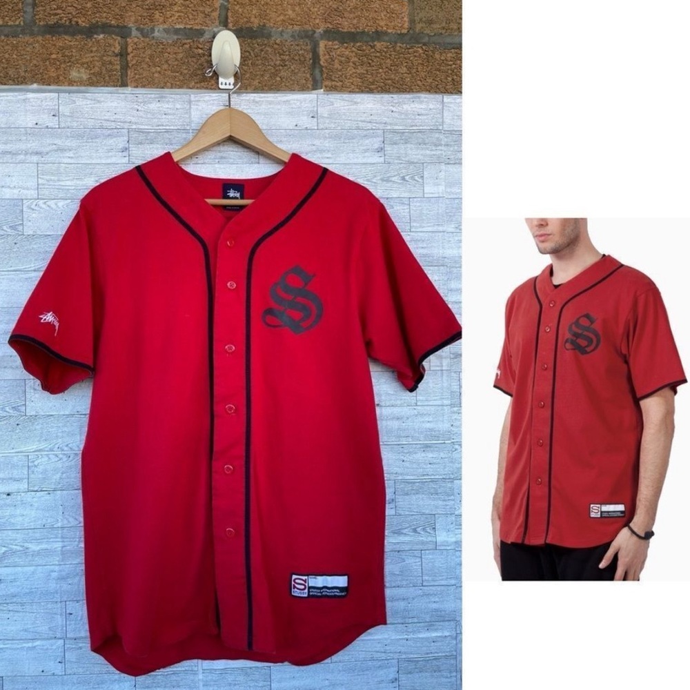 STÜSSY RED S BASEBALL JERSEY SHIRT MEDIUM